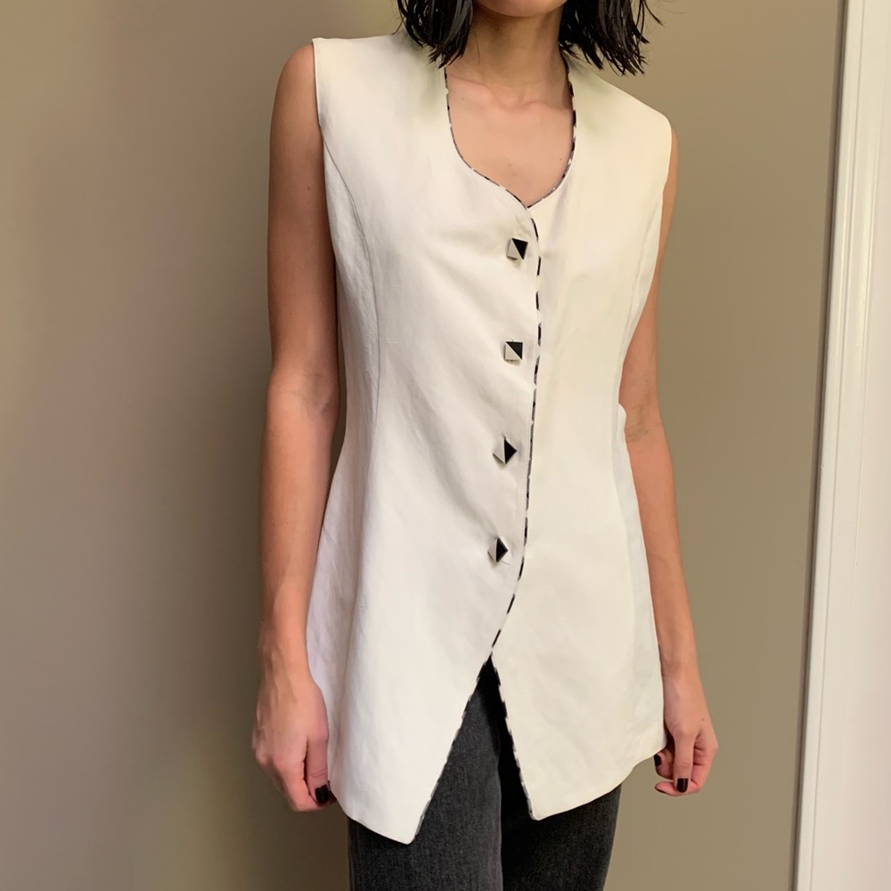 Vintage White Linen Mid Length Vest Waistcoat